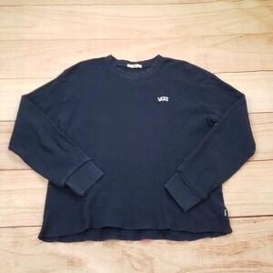 Vans Sweater Mens Medium Blue Waffle Knit Crewneck Long Sleeve Casual Top